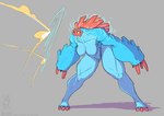 2021 anthro blue_body breasts conditional_dnp empty_eyes energy_shield featureless_breasts female grey_background jollyjack kaiju muscular muscular_anthro muscular_female red_body simple_background solo white_eyes