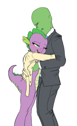?_face aged_up anthro crossgender duo female male tail carniscorner friendship_is_magic hasbro my_little_pony mythology anon spike_(mlp) dragon human mammal mythological_creature mythological_scalie scalie