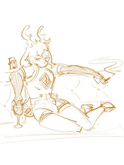bedroom_eyes bodysuit bulge cigarette clothing container cup drinking drinking_glass femboy freckles fur glass glass_container glass_cup gloves handwear hooves horn legwear lingerie lying male narrowed_eyes on_side seductive skinsuit smoking stockings thigh_highs tight_clothing white_body white_fur wine_glass inkdoll deer mammal new_world_deer reindeer sketch