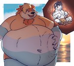 anthro anthro_pred anthro_prey beach belly big_belly blush clothing cloud duo food food_bag hair hand_on_belly hot_dog jockstrap male male/male male_pred male_prey navel obese object_ingestion overweight rumbling_stomach skinny sky sunrise text thick_thighs underwear vore willing_prey tanio bluey_(series) radley_heeler australian_cattle_dog canid canine canis cattledog domestic_dog felid herding_dog mammal pantherine pastoral_dog tiger 2024 english_text