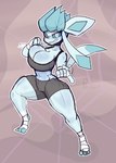 anthro athletic athletic_female beckoning big_breasts breasts clothed clothing female gesture pupils slit_pupils smile solo sirphilliam nintendo pokemon eeveelution generation_4_pokemon glaceon pokemon_(species) hi_res