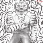 anthro biceps black_bottomwear black_clothing black_pants bottomwear clothed clothing digit_ring fur jewelry larger_male male markings muscular muscular_male necklace nervous nervous_smile pants pecs ring ring_necklace size_difference solo striped_body striped_fur striped_markings striped_tail stripes tail tail_markings topless topless_anthro topless_male wedding_ring white_body white_fur lim_xue lim_xue_(lim_xue) felid mammal pantherine tiger 1:1 absurd_res hi_res