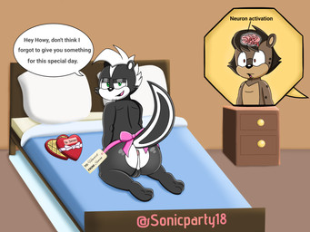 anthro anus anus_focus balls bedroom black_body bow_ribbon brown_body brown_eyes butt duo feet genitals green_eyes hair half-closed_eyes heart_box holidays male male/male markings mohawk narrowed_eyes nude nude_male speech_bubble spots spotted_body striped_body striped_markings striped_tail stripes tail tail_markings talking_to_another talking_to_partner text white_hair supersonicparty18 neuron_activation sega sonic_the_hedgehog_(series) valentine's_day fan_character howard_(supersonicparty18) simon_(supersonicparty18) hyena mammal mephitid skunk 4:3 english_text hi_res meme