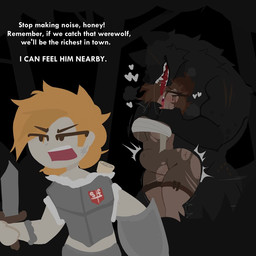 abdominal_bulge ambiguous_penetration anthro anthro_penetrating anthro_penetrating_female anthro_penetrating_human armor big_butt black_body black_fur blonde_hair bodily_fluids bodysuit brown_hair butt chest_wraps clothing dot_eyes female female_on_anthro female_penetrated fur hair holding_melee_weapon holding_object holding_sword holding_weapon human_on_anthro human_penetrated infidelity interspecies larger_anthro larger_male looking_pleasured makeup male male/female male_on_human male_penetrating male_penetrating_female male_penetrating_human mascara melee_weapon muscular muscular_anthro muscular_male no_sclera obscured_eyes open_mouth penetration running_makeup running_mascara saliva saliva_string scar sex sharp_teeth simple_eyes size_difference skinsuit smaller_female smaller_human smaller_penetrated stealth_sex sword tan_body tan_skin teeth text thick_thighs tight_clothing topwear torn_bodysuit torn_clothing torn_skinsuit weapon white_clothing white_topwear wraps evilpala mythology canid canine human mammal mythological_canine mythological_creature werecanid werecanine werecreature werewolf 1:1 2026 english_text