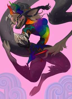 abstract_background action_pose anthro big_tail biped breasts ear_piercing featureless_breasts female flexible fur gauntlets_(weapon) hair hooves horn looking_away medium_breasts multicolored_body non-mammal_breasts nude piercing pose rainbow_body solo tail mighty-whydah mythology relleno_(uniporno) dragon mythological_creature mythological_scalie scalie 2021 digital_media_(artwork) digital_painting_(artwork) hi_res painting_(artwork)