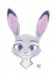 ambiguous_gender anthro dipstick_ears ear_markings fur grey_body grey_fur looking_at_viewer multicolored_ears pink_nose purple_eyes simple_background smile solo white_background marema_kishin disney zootopia judy_hopps lagomorph leporid mammal rabbit 2018 digital_media_(artwork) headshot_portrait portrait