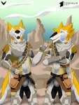 absurd_res anthro armor blue_eyes clothed clothing conditional_dnp elite:dangerous fur hi_res looking_at_viewer male mammal muscular muscular_anthro muscular_male open_mouth pngtuber sergal simple_background smile solo spacesuit tail tail_tuft teremun_(character) teremunart tuft vtuber white_body white_fur yellow_body yellow_fur