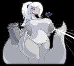 absurd_res alpha_channel belly big_breasts bodily_fluids breasts female hi_res lactating milk silver_body slightly_chubby slitherspawn snekkobean solo