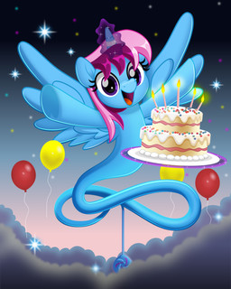 balloon birthday_cake blue_body bottle cake container dessert female feral floating food hair horn horn_jewelry horn_ring inflatable jewelry levitation looking_at_viewer magic magic_aura magic_user multicolored_hair open_mouth open_smile pink_hair purple_eyes ring_(jewelry) smile smiling_at_viewer solo sparkles spread_wings telekinesis two_tone_hair wings jhayarr23 hasbro my_little_pony mythology parcly_taxel equid equine genie mammal mythological_creature mythological_equine winged_unicorn 2025 absurd_res hi_res