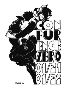 anthro clock convention_mascot female holding_tail looking_at_viewer one-piece one_eye_closed pose solo tail text watch wink steve_martin confurence sylys gulonine mammal marten mustelid musteline 1988 black_and_white english_text monochrome traditional_media_(artwork)