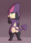 absurd_res anthro armwear bliss_(rymherdier) bow_ribbon butt chibi clothed clothing elbow_gloves fan_character female generation_5_pokemon gloves handwear hi_res legwear looking_at_viewer nintendo partially_clothed pokemon pokemon_(species) porldraws purrloin semi-anthro short_stack simple_background solo thigh_highs