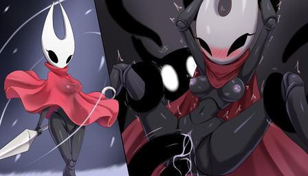 anthro areola biped black_body black_eyes blush breasts female genitals holding_melee_weapon holding_object holding_weapon horn melee_weapon nail_(weapon) nipples sex standing tentacle_sex tentacles thread vaginal vulva weapon zerokun135 hollow_knight_(franchise) team_cherry hornet_(hollow_knight) shade_(hollow_knight) arthropod insect 7:4 absurd_res hi_res half_sister_(lore) incest_(lore) sibling_(lore) sister_(lore)