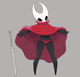 2_horns anthro biped black_eyes cloak clothed clothing empty_eyes featureless_feet feet female grey_background horn melee_weapon panties red_cloak red_clothing red_panties red_underwear simple_background solo standing underwear upskirt weapon neamo hollow_knight_(franchise) team_cherry hornet_(hollow_knight) arthropod insect 2025 hi_res