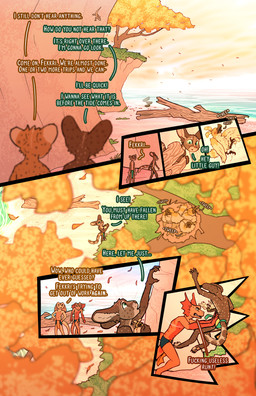 anthro beach bully dialogue fantasy fight male nonsexualized_young outside shove text wounded fek the_sparks_of_daybreak agamid avian bird catfolk frilled_lizard lizard reptile scalie absurd_res comic english_text hi_res