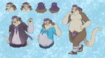 16:9 anthro belly big_bulge big_tail brown_body bulge claws clothed clothing domestic_ferret feet flip_flops food footwear fur hair humanoid inner_ear_fluff male mammal model_sheet mustelid musteline navel nipples novapower overweight overweight_anthro overweight_male paws pecs pocky pubes purple_hair raymond_van_frett sandals simple_background slightly_chubby slightly_chubby_male smile socks solo surprise tail tan_body tan_fur true_musteline tuft underwear weasel widescreen