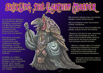 anthro beak clothed clothing elderly fangs fully_clothed gown multi_limb renaissance_clothing solo speech_bubble teeth text skekla_(artist) the_dark_crystal skekung_the_garthim_master alien skeksis comic english_description english_text hi_res model_sheet signature herm_(lore)