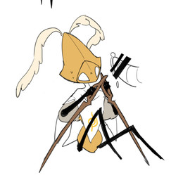ambiguous_gender anthro black_arms black_legs bodily_fluids bottomless bottomless_anthro censored_genitalia cloak clothed clothing disembodied_penis dripping feather_tuft feathers genital_fluids genitals holding_melee_weapon holding_object holding_sword holding_weapon machine melee_weapon penis precum precum_drip scared simple_background sitting sitting_on_ground solo sweat sweatdrop sword tuft weapon white_background white_body white_cloak white_clothing white_eyes white_feathers yellow_body yellow_head oxide_cat hollow_knight:_silksong hollow_knight_(franchise) team_cherry second_sentinel robot robot_anthro 2025 censored colored_sketch digital_media_(artwork) flat_colors hi_res sketch nonbinary_(lore)