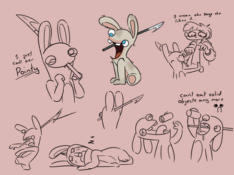 4_fingers ambiguous_anthro ambiguous_gender anthro arms_bent beverage beverage_can blue_eyes brown_background brown_body brown_clothing brown_jacket brown_pawpads brown_sclera brown_skin brown_topwear buckteeth closed_frown closed_smile clothed clothing derp_eyes drinking empty_eyes eyes_closed female female_anthro female_human fingers frown fur gesture grey_body grey_fur group half-closed_eyes hand_gesture holding_beverage holding_object impalement jacket larger_female larger_human long_ears medium_hair melee_weapon mitten_hands mouth_closed multicolored_body narrowed_eyes no_pupils noseless nude nude_ambiguous nude_anthro nude_female on_one_leg open_clothing open_jacket open_mouth open_smile open_topwear pawpads polearm simple_background sitting size_difference sleeping smaller_anthro smaller_female smile sound_effects spear standing tan_inner_ear tan_pawpads teeth text three-quarter_view thumbs_up topwear trio vowelless vowelless_sound_effect weapon worried_look zzz insert-thenewbl-here rabbids_invasion_(series) raving_rabbids rayman_(series) ubisoft alice_gassman fan_character pointy_(insert-thenewbl-here) human lagomorph mammal rabbid 2024 4:3 character_name digital_drawing_(artwork) digital_media_(artwork) english_description english_text flat_colors hi_res sketch_page female_(lore)