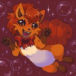 bow_ribbon brown_eyes bubble eyebrows eyelashes female feral fur hair looking_at_viewer multi_tail open_mouth open_smile orange_body orange_fur pawpads paws pose pupils quadruped red_body red_fur sharp_teeth smile solo sparkles tail teeth tongue white_body white_fur flavia-elric nintendo pokemon canid canine generation_1_pokemon mammal pokemon_(species) vulpix 2023