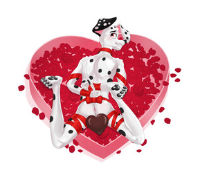 aged_up anthro anthrofied anus blush bound bow_ribbon butt candy chocolate dessert feet fingers flower food fur genitals gift_bow gift_wrapped hands_behind_back hands_tied hands_tied_behind_back heart_box heart_symbol holidays looking_at_viewer looking_back lying male nude on_front pawpads petals plant raised_foot ribbons rose_(flower) rose_petals simple_background smile solo spots spread_legs spreading tail teeth toes dal101strefan 101_dalmatian_street 101_dalmatians disney valentine's_day dylan_(101_dalmatians) canid canine canis dalmatian domestic_dog mammal digital_media_(artwork) hi_res