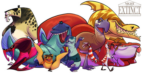 ambiguous_gender anthro beak feral group simple_background text white_background artofgerald night_of_the_extinct ambrose_the_aberrated arnold_the_tiny bemidii_the_snooze hedeon_the_grinning kiona_the_sabertooth linisha_the_tusked pedra_the_terrible shen_the_ringtail tootega_the_mudfin anomalocarid anomalocaris anurognathus aquatic archaeocete arthropod avian basilosaurid basilosaurus bird cariamiform cetacean dinosaur edestus felid fish holocephalan lobe-finned_fish lystrosaurus mammal prehistoric_species pterosaur reptile saber-toothed_tiger saurischian scalie sinosauropteryx smilodon terror_bird theropod tiktaalik whale copyright_name hi_res official_art female_(lore) male_(lore)