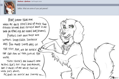 ask_blog dialogue fangs female feral freckled_face freckles fur half-closed_eyes irish_accent looking_aside mostly_nude narrowed_eyes nude open_mouth paws scarf scarf_only sitting solo speech_bubble tail teeth text marcushunter selkie_(marcushunter) bird_dog canid canine canis domestic_dog hunting_dog irish_setter mammal setter 2025 english_text signature