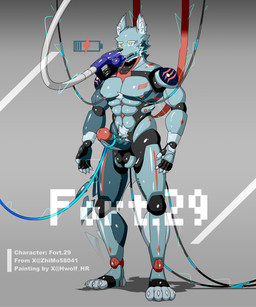 anthro machine male solo hwolfhr fort_29 android canid canine canis mammal robot wolf 5:6 hi_res
