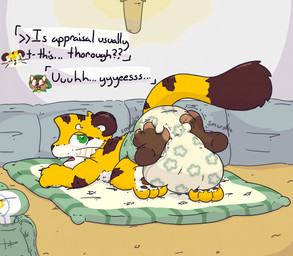 anthro big_diaper black_body black_fur bodily_fluids brown_body brown_fur changing_mat claws clothed clothing dialogue diaper diaper_bag diaper_fetish diaper_only diaper_squish dungeon duo embarrassed feces fur genital_fluids green_diaper green_eyes huge_diaper lying male male/male on_front onomatopoeia open_mouth orange_body orange_fur pawpads pooping poopy_diaper raised_tail rpg_dungeon rubbing_diaper soiled_diaper soiling soiling_diaper sound_effects star tail teeth text tongue topless torch unclean_diaper urine used_diaper wearing_diaper wet_diaper boredomwithfriends ace_(boredomwithfriends) canid canine canis domestic_dog felid mammal pantherine tiger english_text hi_res