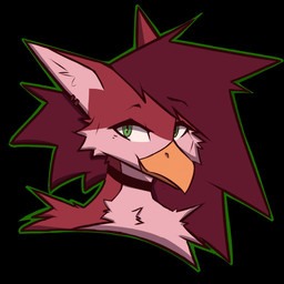 anthro beak black_background choker ear_piercing ear_ring female fur green_eyes hair jewelry looking_aside necklace piercing red_body red_fur red_hair ring_piercing simple_background smile solo zephyrnights mythology cinnamon_(zephyrnights) avian gryphon mythological_avian mythological_creature 1:1 2025 bust_portrait digital_media_(artwork) hi_res portrait