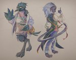 ambiguous_gender anthro biped clothed clothing duo femme gesture royalty waving mendobear avian bird haplorhine mammal monkey primate hi_res pastel_theme watercolor_(artwork)