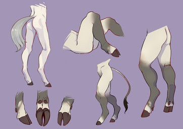 ambiguous_gender brown_hooves fur grey_body grey_fur grey_tail hooves purple_background side_view simple_background solo tail tail_tuft tuft white_body white_fur apple-faced bovid bovine cattle equid equine mammal portrait sketch_page three-quarter_portrait