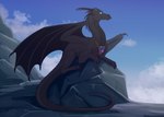 black_body claws feral guard horn male mountain sky solo tail wings sunny_way european_mythology friendship_is_magic hasbro my_little_pony mythology dragon mythological_creature mythological_scalie scalie western_dragon digital_drawing_(artwork) digital_media_(artwork) hi_res