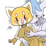 1:1 aggretsuko ailurid anthro asinus big_pepper blush breast_grab breasts donkey duo equid equine female fingering genitals hand_on_breast heart_symbol hug male male/female mammal nude pubes pussy red_panda retsuko sanrio surprise tadano_(aggretsuko)