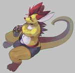 anthro bulge clothing grey_background hair hot_drink looking_away male red_eyes red_hair simple_background solo underwear roy_arashi roy_(chuki) chuki mammal rodent hi_res