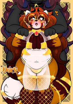 anthro armlet arms_over_breasts behind_another black_body black_clothing black_fur black_topwear blush bracelet breasts brown_body brown_fur brown_hair chain clothing duo ear_piercing ear_ring eyewear female female/female fishnet_clothing fishnet_legwear fluffy fluffy_tail fur glasses gold_(metal) gold_armlet gold_bracelet gold_chain gold_ear_ring gold_jewelry gold_tailband hair hands_on_shoulders hands_together heart_eyes heart_symbol jewelry larger_female legwear long_hair navel open_mouth orange_body orange_fur piercing purple_hair ring_piercing servant shimmering size_difference slightly_chubby slightly_chubby_anthro slightly_chubby_female smaller_female tail text thick_thighs thong topwear translucent translucent_clothing underwear white_body white_fur theawkwarddork azalea_(sakukitty) togi_takanagi ailurid anubian_jackal canid canine canis deity jackal mammal red_panda 2025 english_text hi_res trans_(lore) trans_woman_(lore)