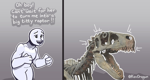 ambiguous_gender before_and_after bone dialogue feral fossil fossilizer happy implied_gender_transformation inanimate_transformation male open_mouth sharp_teeth simple_background skeleton solo teeth text toony transformation kavdragun dinosaur dromaeosaurid human mammal prehistoric_species reptile saurischian scalie theropod utahraptor comic english_text hi_res signature