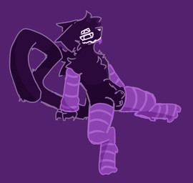 animal_genitalia anthro arm_warmers armwear clothing fluffy fully_sheathed fur genitals legwear male monotone_body monotone_fur multi_eye purple_body purple_fur purple_tongue sheath sitting solo spread_legs spreading thigh_highs tongue white_eyes something_(artist) something_(something) domestic_cat felid feline felis mammal monster hi_res