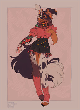 anthro biped border bottomwear breasts claws clothed clothed_anthro clothed_female clothing feet female fingers footwear front_view fully_clothed fully_clothed_anthro fully_clothed_female fur grey_border pants piercing simple_background smile socks solo standing toes topwear cordi canid canine canis domestic_dog mammal 2026 digital_drawing_(artwork) digital_media_(artwork) hi_res
