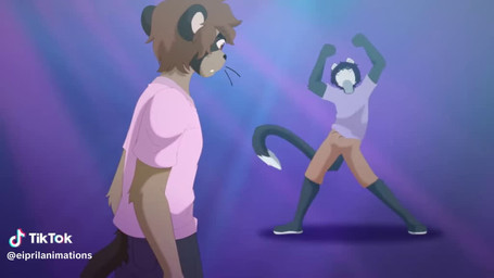 anthro bangs barefoot beckoning being_watched blush bottomwear brown_body brown_fur clothed clothing dancing dialogue ears_back feet female flashing_light freckles fur gesture grey_body grey_fur grin group hair half-closed_eyes head_on_hand long_hair looking_at_another looking_at_viewer male male/female music narrowed_eyes open_mouth pants pivoted_ears raised_arms shirt short_hair shorts singing sitting sitting_together smile speech_bubble tail tail_motion tailwag text tired_eyes topwear whiskers white_body white_fur eipril epilepsy_warning sound_warning lonely_lonely_(meme) tiktok cody_(eipril) elisabeth_(eipril) rouen_(eipril) yue_(eipril) canid canine domestic_cat felid feline felis fox mammal mustelid otter 2d_animation animated animation_meme frame_by_frame meme signature sound watermark webm