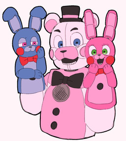 anthro bow_(feature) bow_tie female fur group machine male puppet sty_bg9 five_nights_at_freddy's scottgames sister_location bonnet_(fnafsl) funtime_freddy_(fnafsl) puppet_bonnie_(fnafsl) animatronic bear lagomorph leporid mammal rabbit robot 2018 digital_media_(artwork)