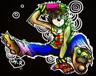 abstract_background anthro black_nose blue_eyes bottomwear clothed clothing front_view fur gloves handwear male male_anthro open_mouth pants sitting solo tan_body tan_fur topwear chumbasket eulipotyphlan hedgehog mammal 5:4 hi_res