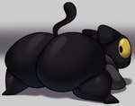 ambiguous_gender anthro bent_over big_butt black_body black_eyes bottomless butt clothed clothing crouching huge_butt looking_back robe solo thick_thighs yellow_sclera chipchell google google_doodle magic_cat_academy momo_(google) domestic_cat felid feline felis mammal 2022 hi_res