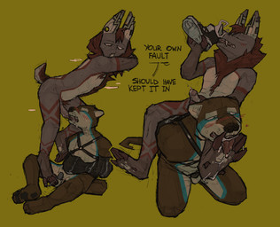 anthro bodily_fluids bound cum cum_in_mouth cum_inside duo erection feet foot_fetish foot_focus foot_lick foot_play fur genital_fluids genitals latex licking male male/male musk nude oral penis simple_background sniffing sweat text toes tongue tongue_out openfracturesday mammal absurd_res digital_media_(artwork) english_text hi_res