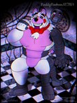 anthro distortion green_eyes grin male pink_body smile solo standing teeth white_body freddynsfwgay five_nights_at_freddy's five_nights_at_freddy's_2 scottgames canid canine fox human mammal 3:4 hi_res