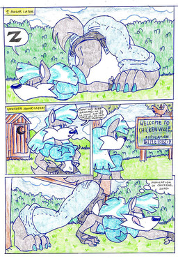 anthro belly blue_clothing blue_hair blue_shirt blue_topwear clothing dialogue female hair outside overweight shirt solo speech_bubble text topwear virus-20 wendy_wolf_(virus-20) canid canine canis mammal wolf 2007 comic