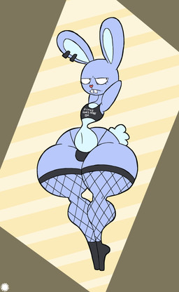 alternative_fashion anthro belly blue_body blue_fur bottom_heavy buckteeth clothing countershade_belly countershading crop_top curvy_figure ear_piercing ear_ring eyelashes femboy fishnet_clothing fishnet_legwear fishnet_thigh_highs footwear fur geometric_background goth half-closed_eyes hands_behind_head heart_nose heart_symbol legwear logo male narrowed_eyes navel piercing ring_piercing shirt shoes simple_background small_waist solo teeth text thick_thighs thigh_highs thong topwear underwear wide_hips thatdawgmurray happy_tree_friends boris_(subzerowizardo) lagomorph leporid mammal rabbit absurd_res aliasing artist_logo artist_name digital_media_(artwork) english_text hi_res signature