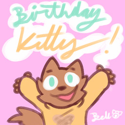 ambiguous_gender anthro birthday bread brown_body brown_fur clothing facial_tuft food fur green_eyes happy hoodie pink_background simple_background smile solo toast topwear tuft yellow_clothing yellow_hoodie yellow_topwear atomic_cat bell_(artist) toast_(character) domestic_cat felid feline felis mammal 1:1 2022 low_res signature nonbinary_(lore)