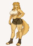 abs anthro big_breasts breasts clothing crop_top dolphin_shorts female muscular muscular_anthro muscular_female shirt solo thick_thighs topwear wide_hips bird_dog canid canine canis domestic_dog golden_retriever hunting_dog mammal retriever absurd_res hi_res
