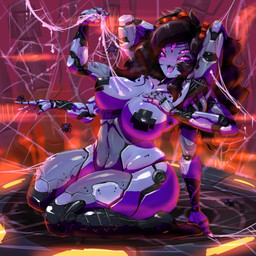 5_fingers big_breasts black_hair breasts fangs female fingers hair long_hair machine multi_arm multi_eye multi_limb nipple_outline nipple_tape nipples non-mammal_breasts non-mammal_nipples pasties purple_body purple_eyes solo spider_web tape teeth tongue tongue_out wide_hips gausscannon undertale undertale_(series) muffet android animal_humanoid arachnid arachnid_humanoid arthropod arthropod_humanoid humanoid robot spider spider_humanoid 1:1 2018 absurd_res digital_media_(artwork) hi_res