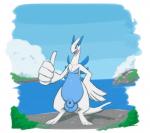 animal_genitalia anthro balls biped blue_balls feral flaccid fully_sheathed fur genitals gesture hair hand_gesture male nude open_mouth penis sheath simple_background smile solo standing tail thumbs_up water white_background packmind nintendo pokemon generation_2_pokemon legendary_pokemon lugia pokemon_(species) 2017 reaction_image